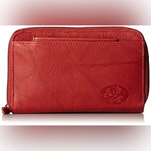 Buxton Women’s Red Leather Double Zip Wallet RFID Organizer ID Credit Card